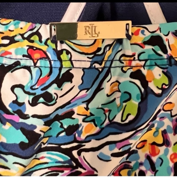 NWT LAUREN BY RALPH LAUREN BLUE MULTI ONE PIECE SWIM SKIRT/DRESS SIZE 6 - Picture 10 of 14